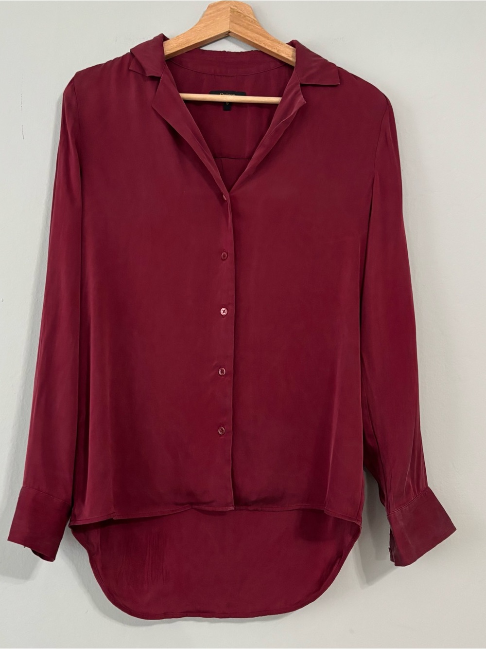 QUINCE Maroon Red Silk Button Up Long Sleeve Blouse